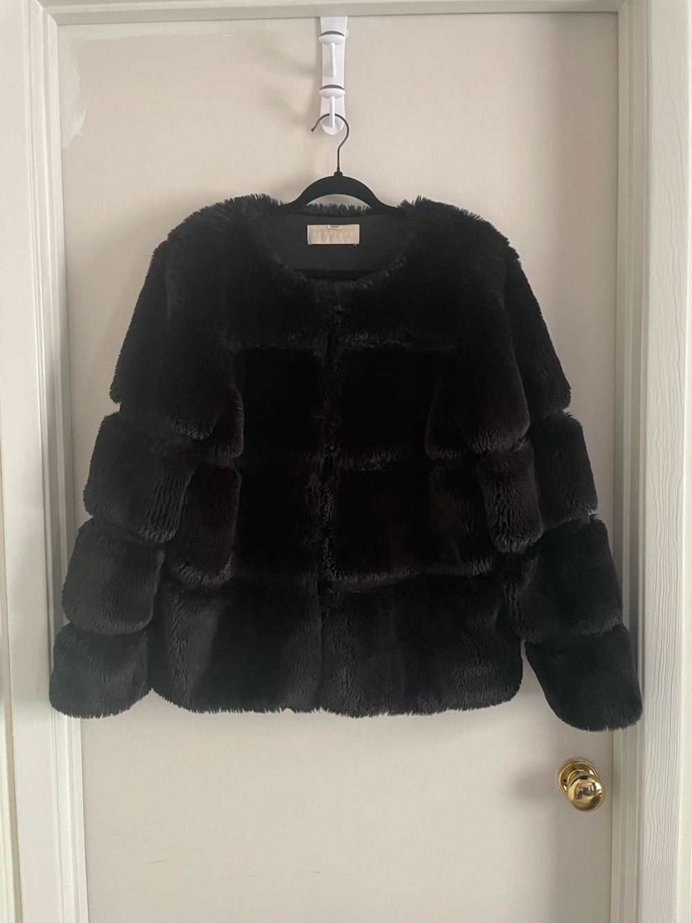 Keepsake Black Faux Fur Tiered Jacket EUC L